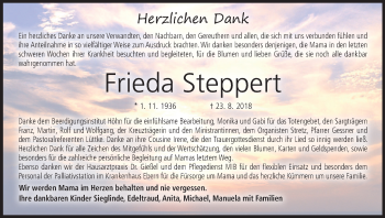 Anzeige von Frieda Steppert von MGO