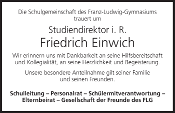 Anzeige von Friedrich Einwich von MGO