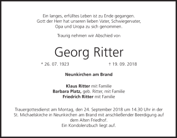 Anzeige von Georg Ritter von MGO