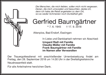 Anzeige von Gerfried Baumgärtner von MGO