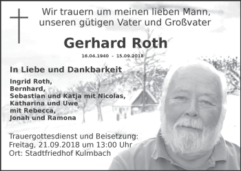 Anzeige von Gerhard Roth von MGO