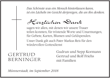 Anzeige von Gertrud Berninger von MGO