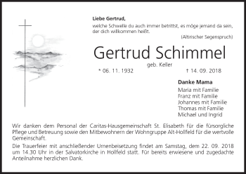 Anzeige von Gertrud Schimmel von MGO