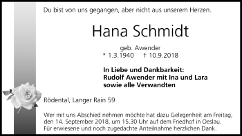 Anzeige von Hana Schmidt von MGO