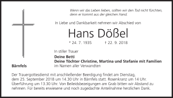 Anzeige von Hans Dößel von MGO