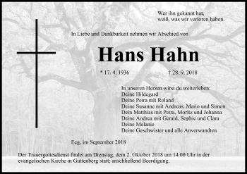 Anzeige von Hans Hahn von MGO