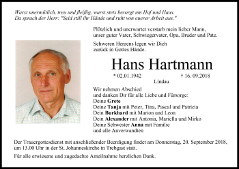 Anzeige von Hans Hartmann von MGO