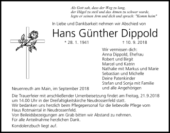 Anzeige von Hans Günther Dippold von MGO