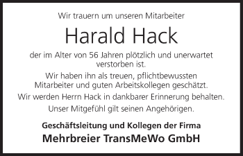 Anzeige von Harald Hack von MGO