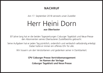 Anzeige von Heini Dorn von MGO