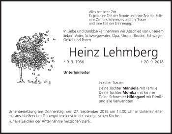 Anzeige von Heinz Lehmberg von MGO