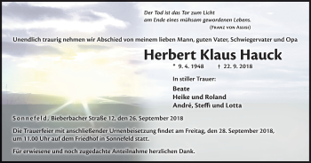 Anzeige von Herbert Klaus Hauck von MGO