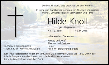 Anzeige von Hilde Knoll von MGO