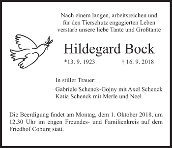 Anzeige von Hildegard Bock von MGO