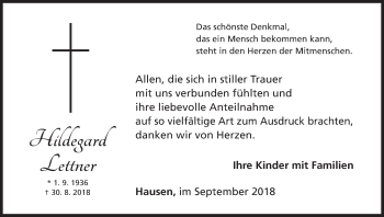 Anzeige von Hildegard Lettner von MGO
