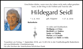 Anzeige von Hildegard Seidl von MGO
