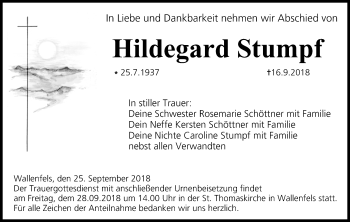 Anzeige von Hildegard Stumpf von MGO
