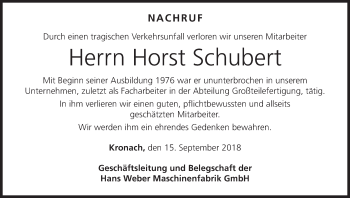 Anzeige von Horst Schubert von MGO