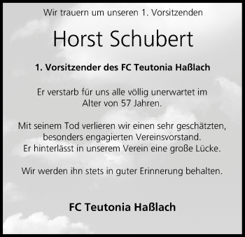 Anzeige von Horst Schubert von MGO