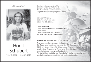 Anzeige von Horst Schubert von MGO
