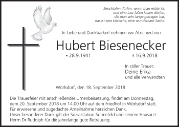 Anzeige von Hubert Biesenecker von MGO