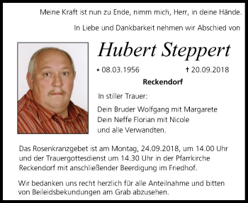 Anzeige von Hubert Steppert von MGO