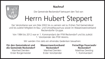 Anzeige von Hubert Steppert von MGO