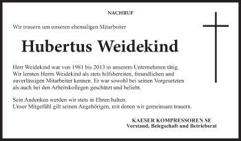 Anzeige von Hubertus Weidekind von MGO