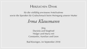 Anzeige von Irma Klausmann von MGO
