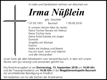 Anzeige von Irma Nüßlein von MGO
