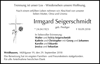 Anzeige von Irmgard Seigerschmidt von MGO
