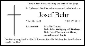 Anzeige von Josef Behr von MGO