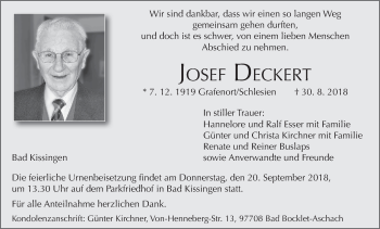 Anzeige von Josef Deckert von MGO