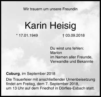 Anzeige von Karin Heisig von MGO