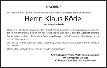 Anzeige von Klaus Rödel von MGO