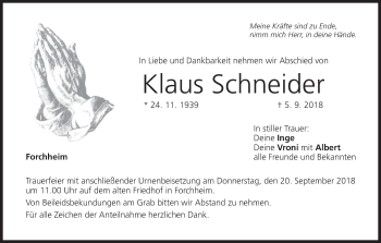 Anzeige von Klaus Schneider von MGO
