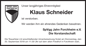 Anzeige von Klaus Schneider von MGO