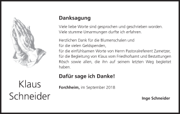 Anzeige von Klaus Schneider von MGO