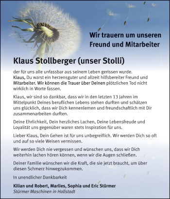 Anzeige von Klaus Stollberger von MGO