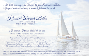 Anzeige von Klaus-Werner Betke von MGO