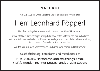 Anzeige von Leonhard Pöpperl von MGO