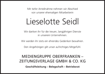 Anzeige von Lieselotte Seidl von MGO