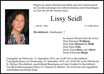 Anzeige von Lissy Seidl von MGO