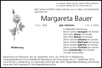 Anzeige von Margareta Bauer von MGO