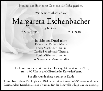 Anzeige von Margareta Eschenbacher von MGO
