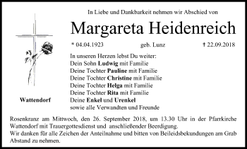 Anzeige von Margareta Heidenreich von MGO