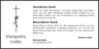 Anzeige von Margareta Lodes von MGO