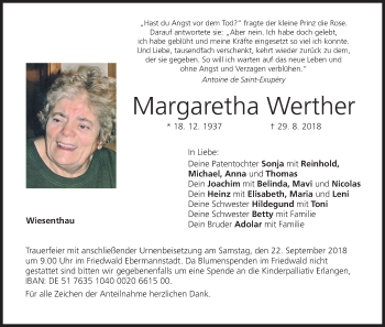 Anzeige von Margaretha Werther von MGO
