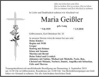 Anzeige von Maria Geißler von MGO