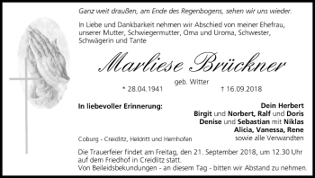 Anzeige von Marliese Brückner von MGO